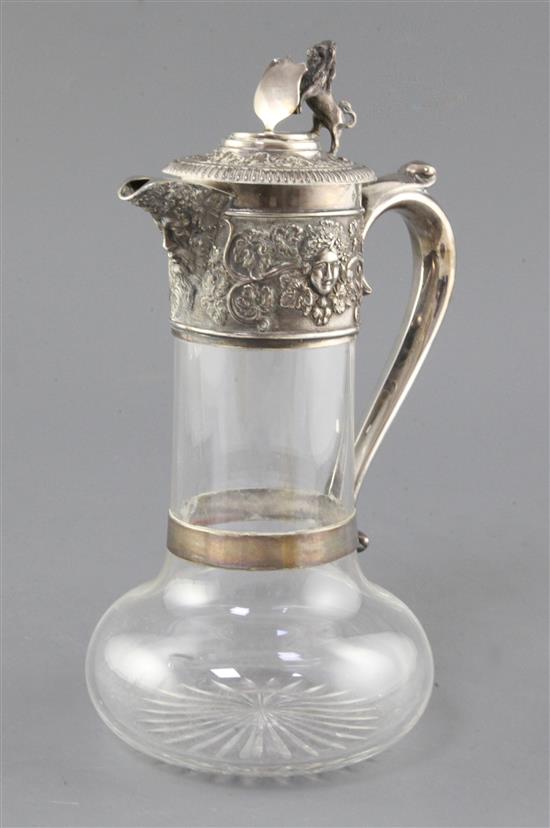 A late Victorian silver mounted glass claret jug by Horace Woodward & Co Ltd, 27.8cm.